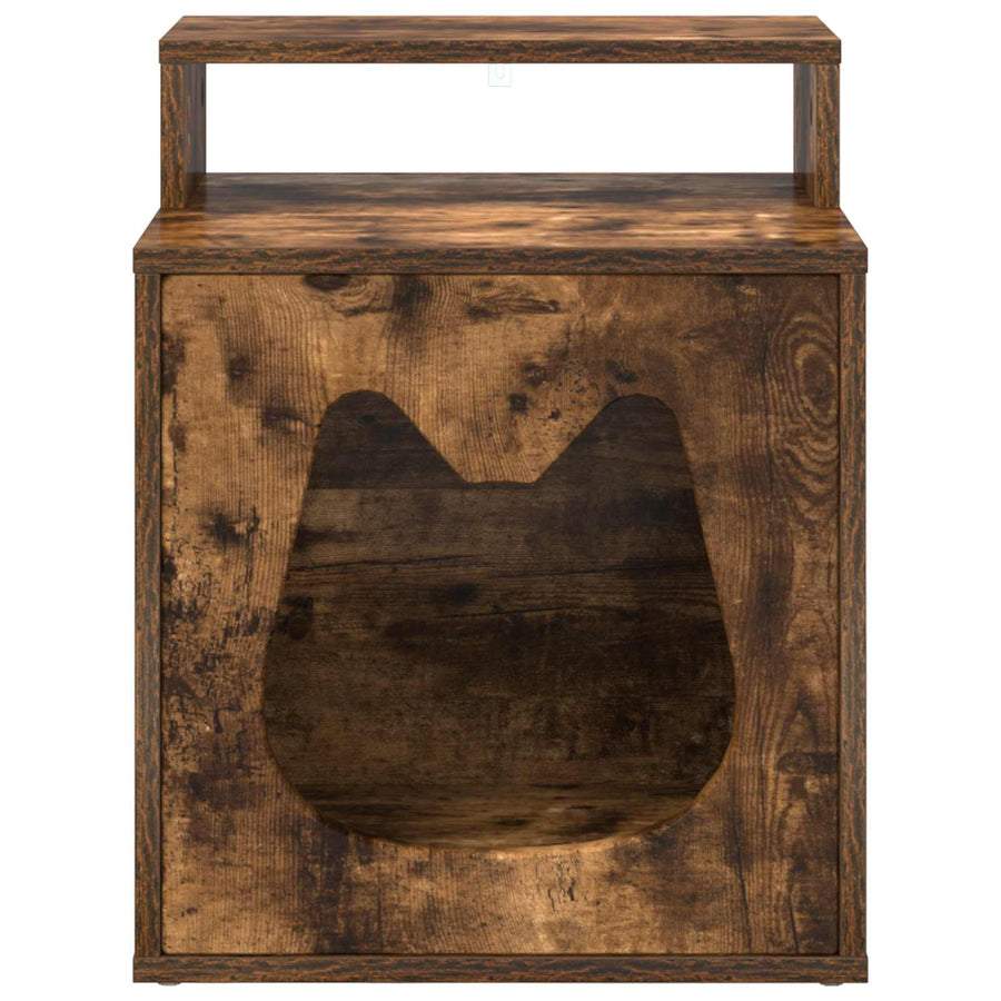 Kattenhuis Gerookt eiken 42,5 x 40 x 53,5 cm Bewerkt hout