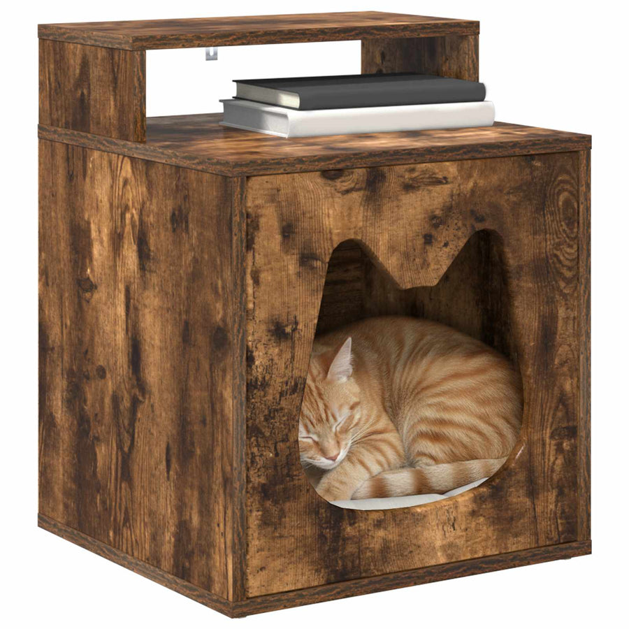 Kattenhuis Gerookt eiken 42,5 x 40 x 53,5 cm Bewerkt hout