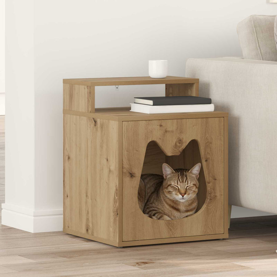 Kattenhuis Ambachtelijk eiken 42,5 x 40 x 53,5 cm Bewerkt hout