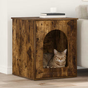 Kattenhuis 53x52x62 cm bewerkt hout gerookt eiken