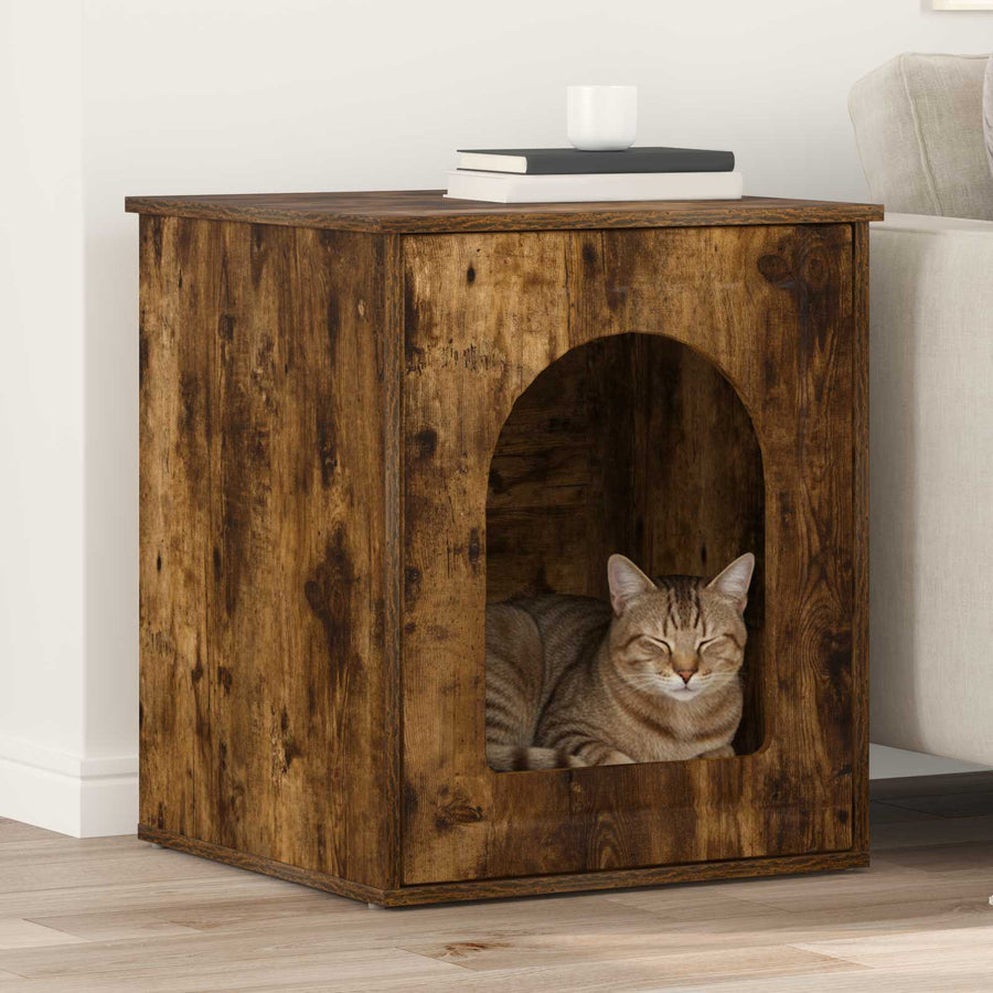 Kattenhuis Gerookt eiken 53 x 52 x 62 cm Bewerkt hout