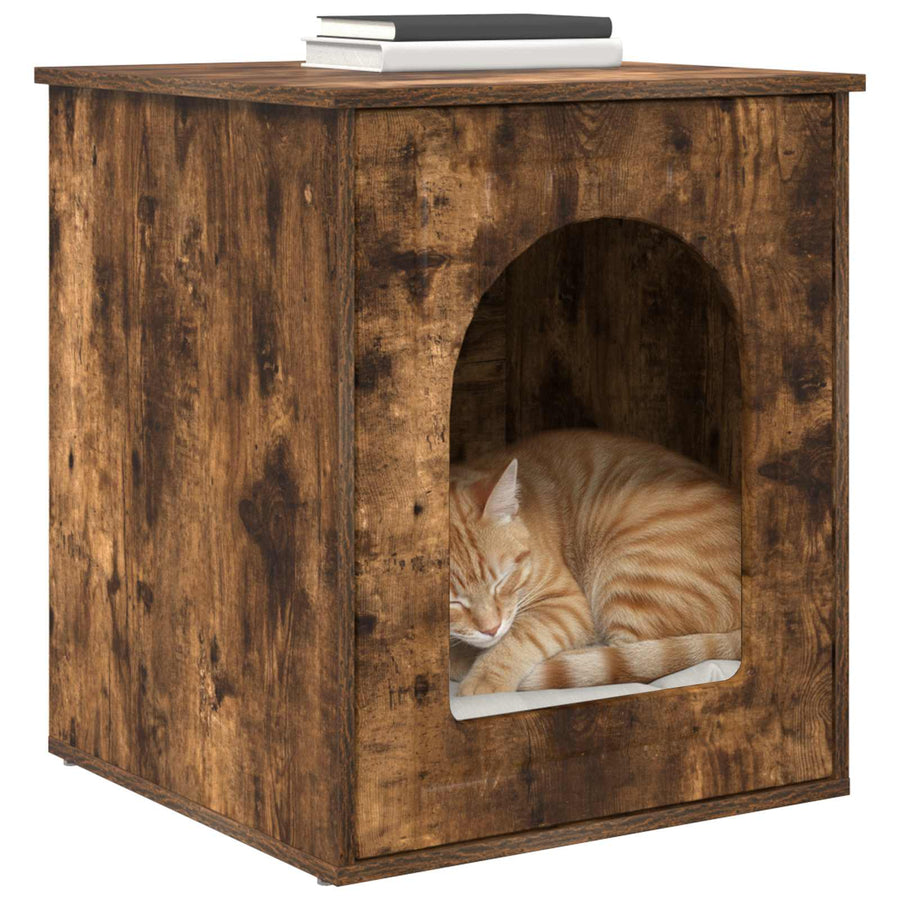 Kattenhuis Gerookt eiken 53 x 52 x 62 cm Bewerkt hout