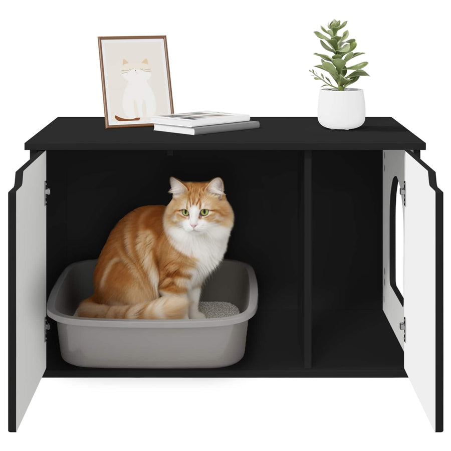 Kattenhuis Zwart 85 x 55 x 53,5 cm Bewerkt hout