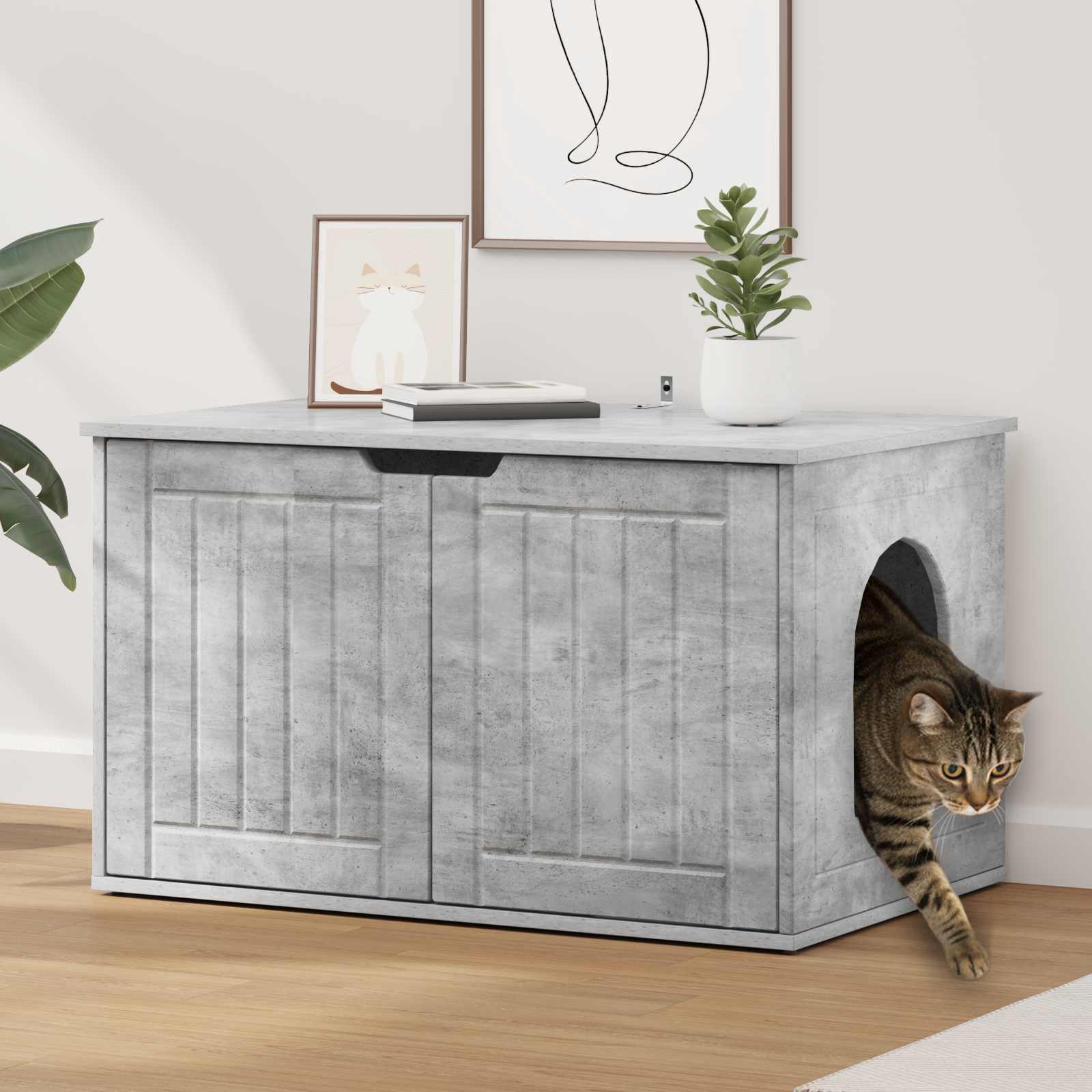 Kattenhuis Beton 85 x 55 x 53,5 cm Bewerkt hout