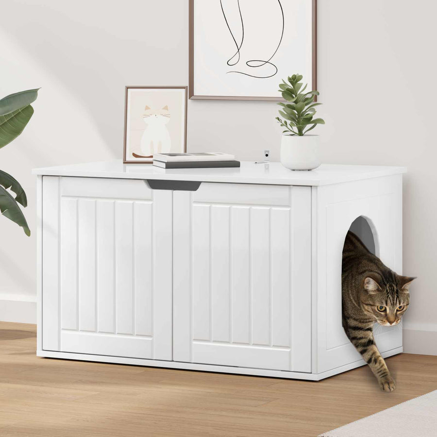 Kattenhuis Glanzend Wit 85 x 55 x 53,5 cm Bewerkt hout