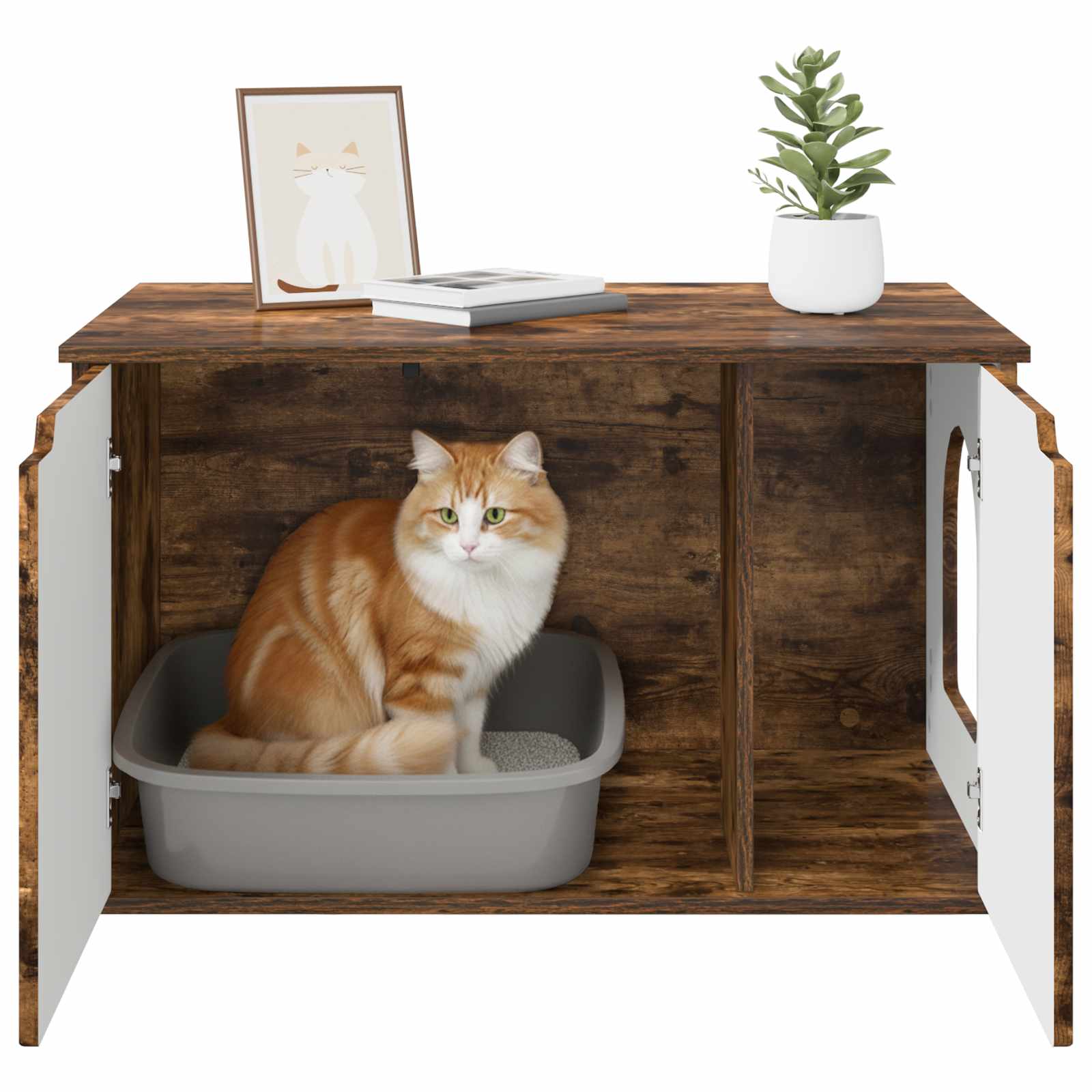 Kattenhuis Gerookt eiken 85 x 55 x 53,5 cm Bewerkt hout