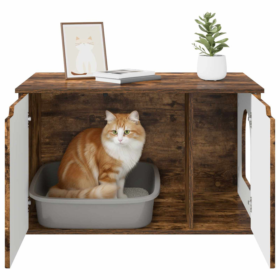 Kattenhuis Gerookt eiken 85 x 55 x 53,5 cm Bewerkt hout
