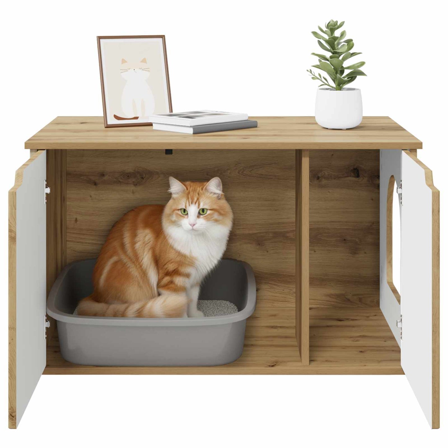 Kattenhuis Ambachtelijk eiken 85 x 55 x 53,5 cm Bewerkt hout