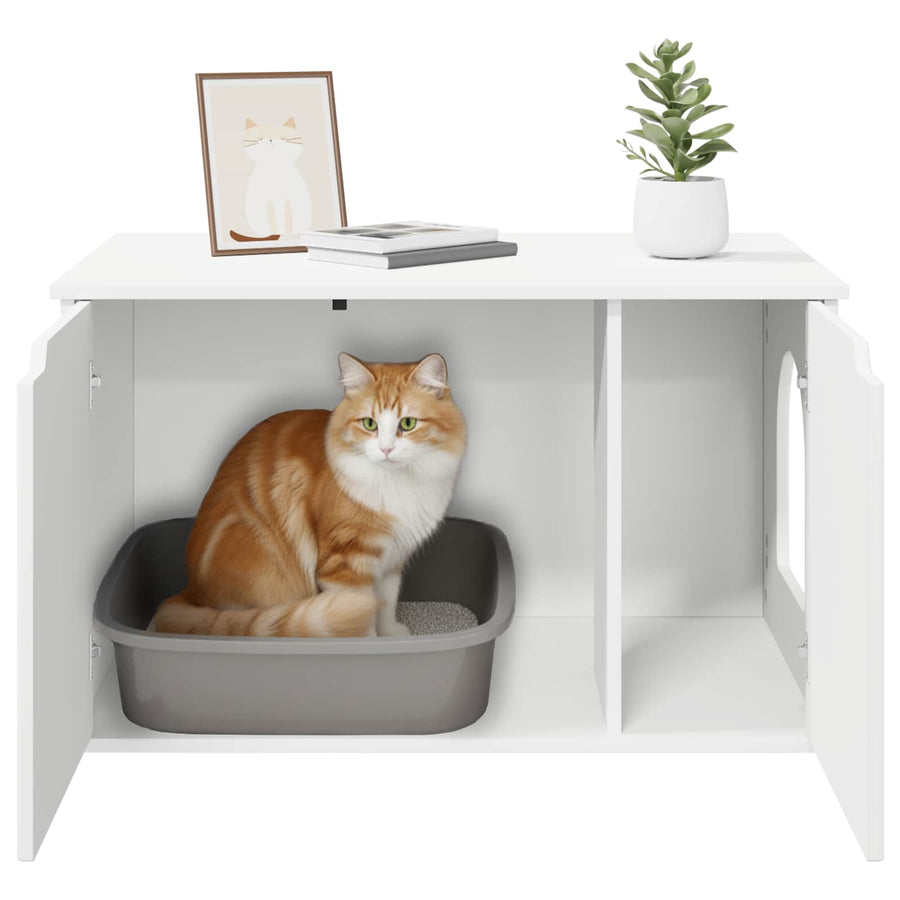 Kattenhuis Wit 85 x 55 x 50,5 cm Bewerkt hout