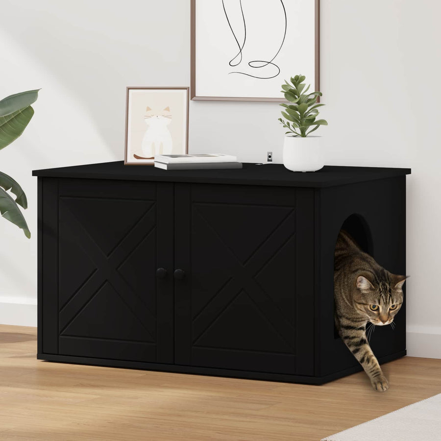 Kattenhuis Zwart 85 x 55 x 50,5 cm Bewerkt hout