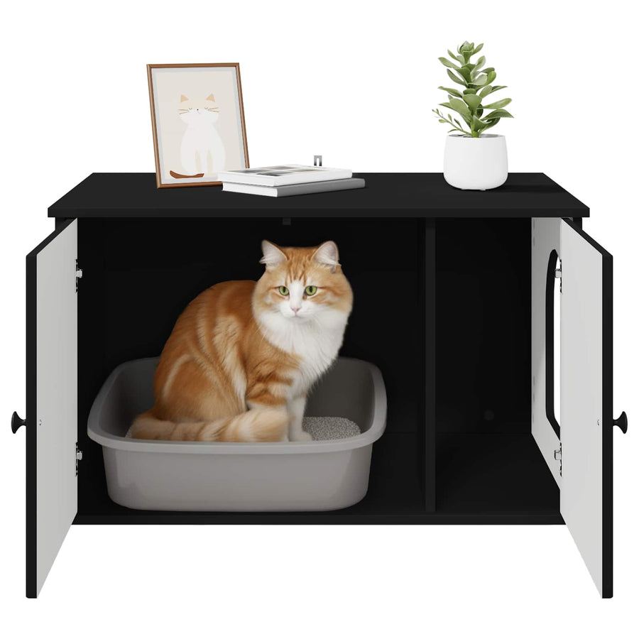 Kattenhuis Zwart 85 x 55 x 50,5 cm Bewerkt hout