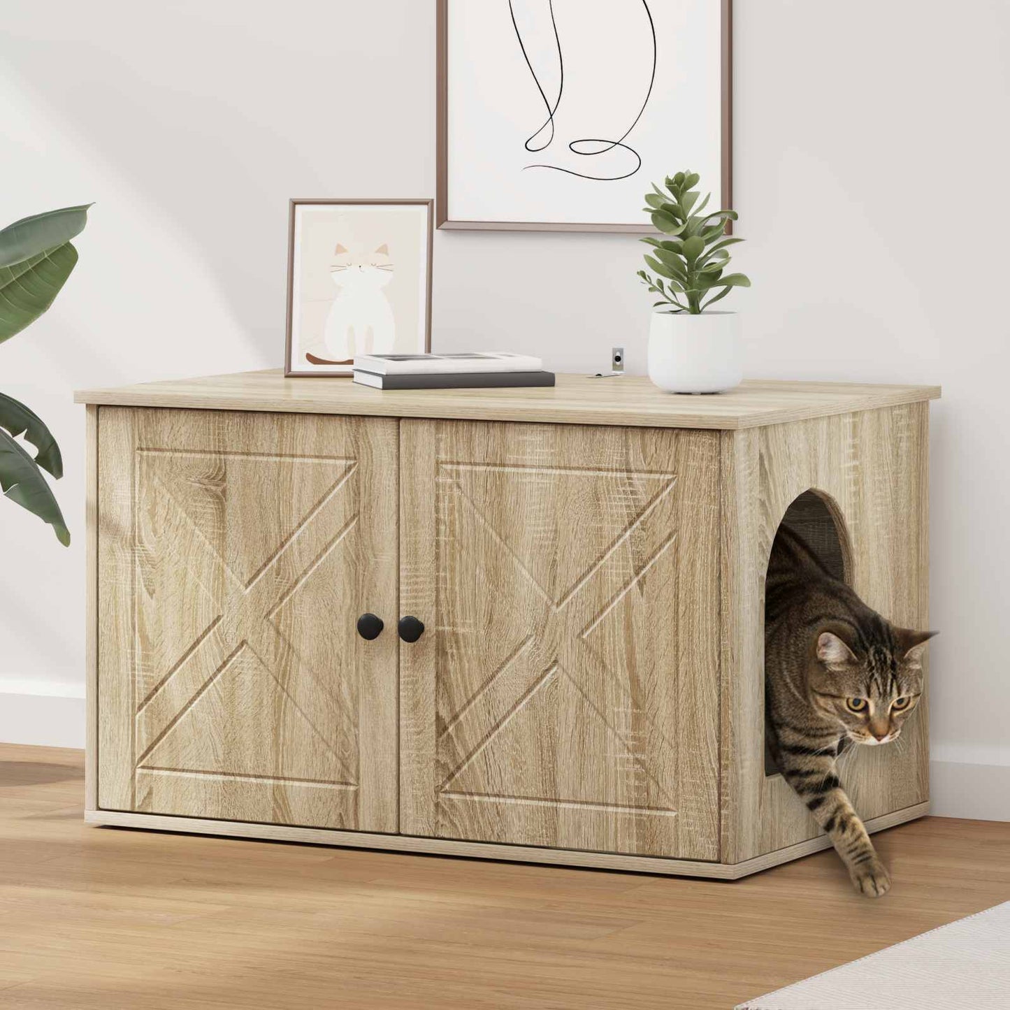 Kattenhuis Sonoma 85 x 55 x 50,5 cm Bewerkt hout