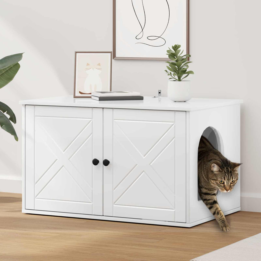 Kattenhuis Glanzend Wit 85 x 55 x 50 cm Bewerkt hout