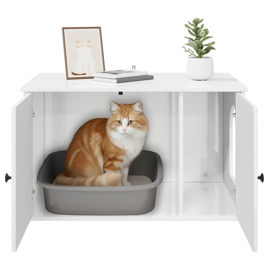 Kattenhuis Glanzend Wit 85 x 55 x 50 cm Bewerkt hout