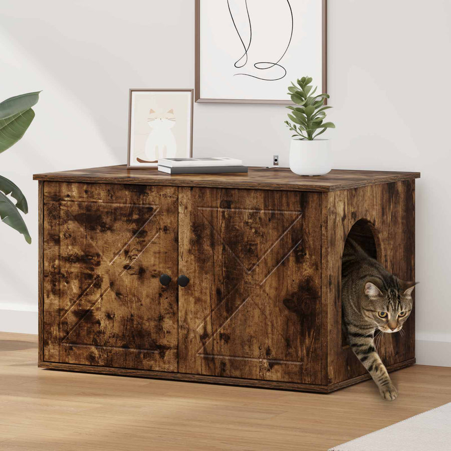 Kattenhuis Gerookt eiken 85 x 55 x 50 cm Bewerkt hout