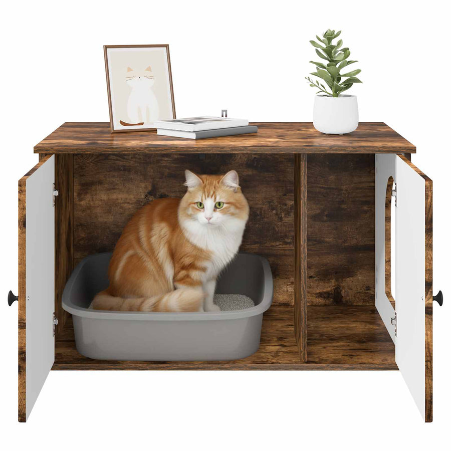 Kattenhuis Gerookt eiken 85 x 55 x 50 cm Bewerkt hout