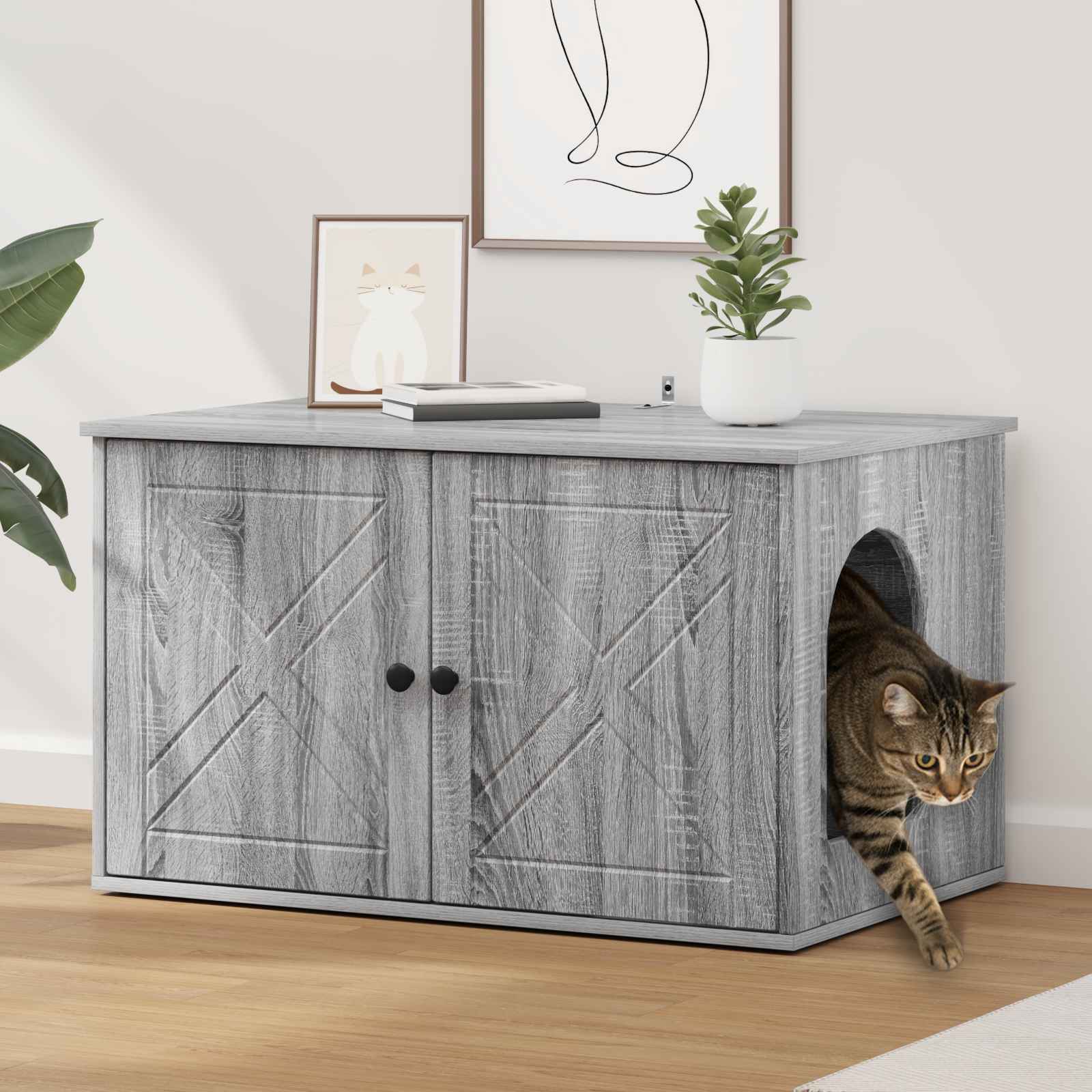 Kattenhuis Grijs Sonoma 85 x 55 x 50 cm Bewerkt hout