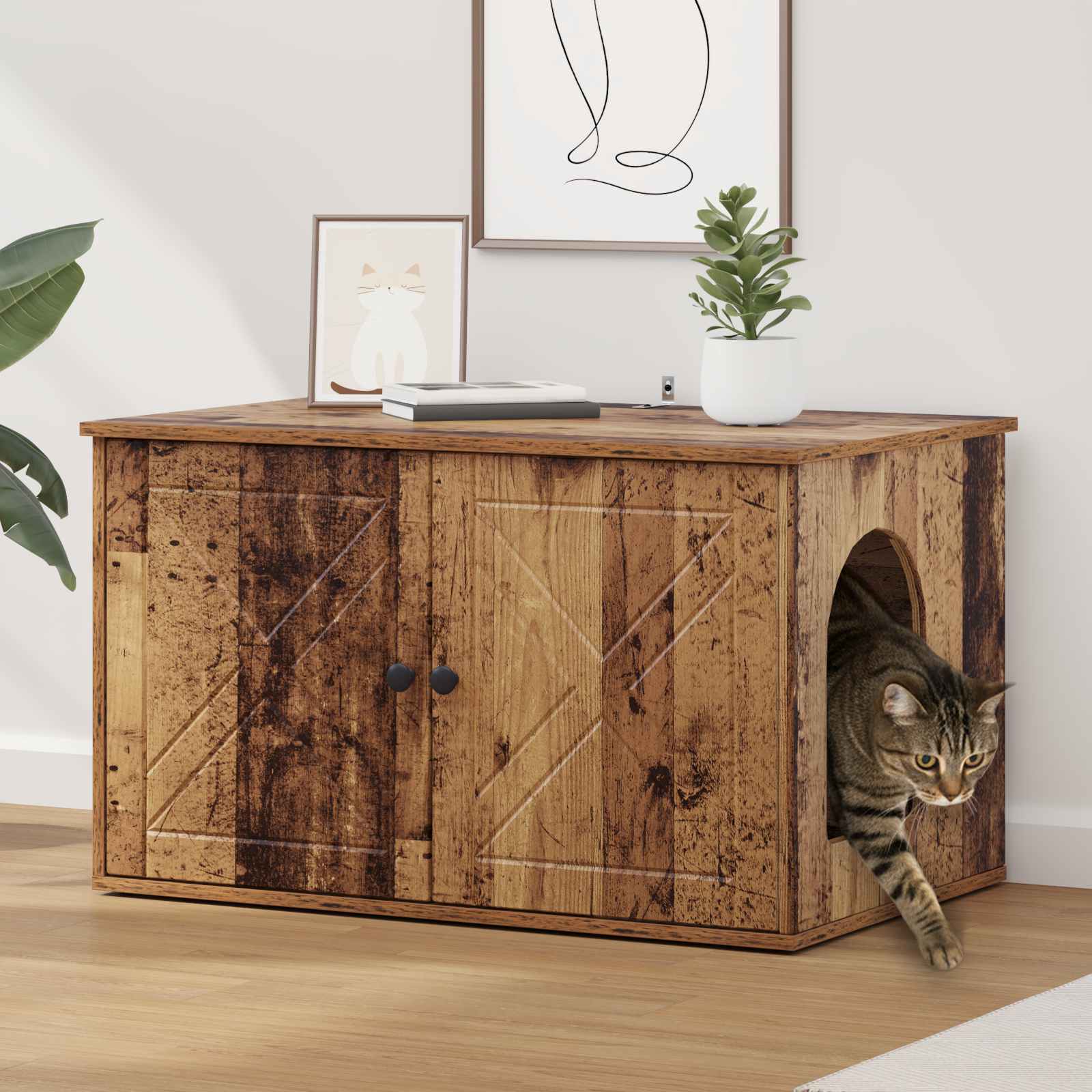 Kattenhuis Oudhout 85 x 55 x 50 cm Bewerkt hout