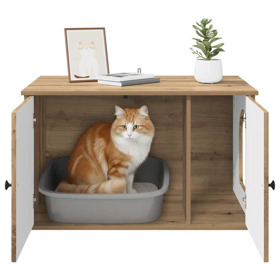 Kattenhuis Ambachtelijk eiken 85 x 55 x 50 cm Bewerkt hout