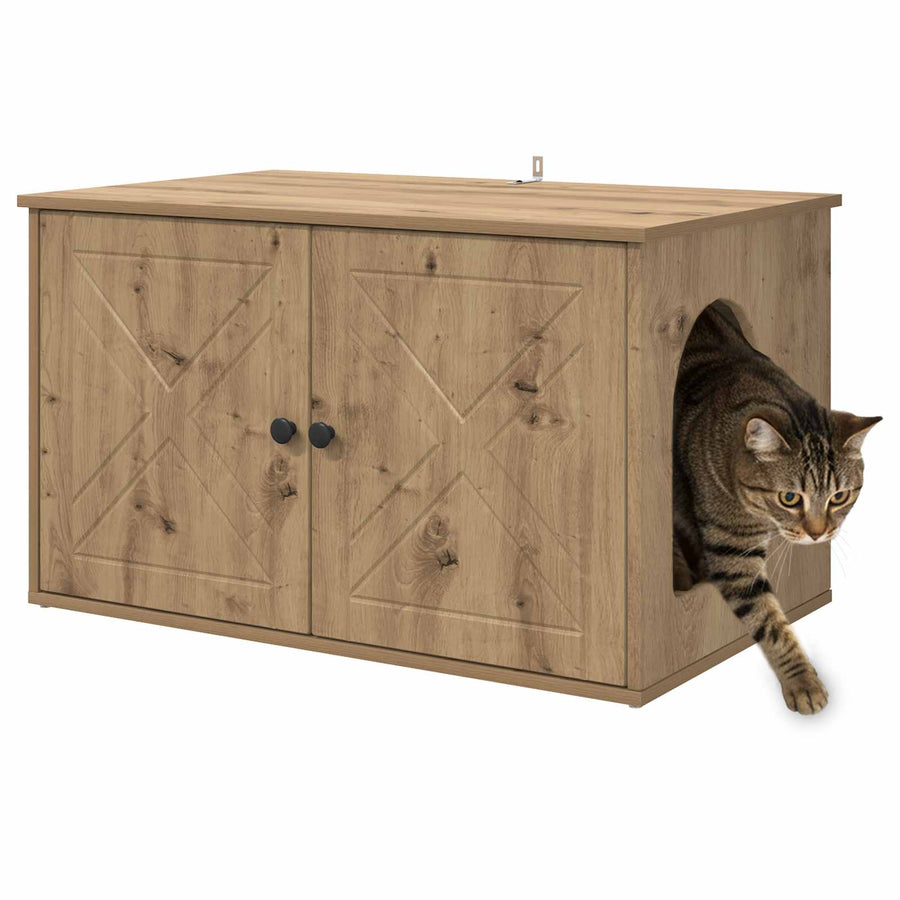 Kattenhuis Ambachtelijk eiken 85 x 55 x 50 cm Bewerkt hout