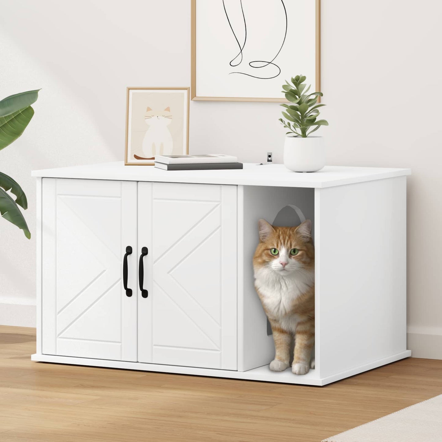 Kattenhuis Wit 85 x 55 x 50 cm Bewerkt hout