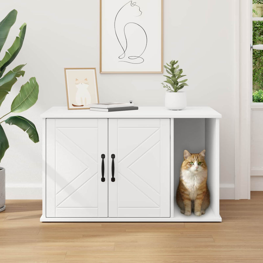 Kattenhuis Wit 85 x 55 x 50 cm Bewerkt hout