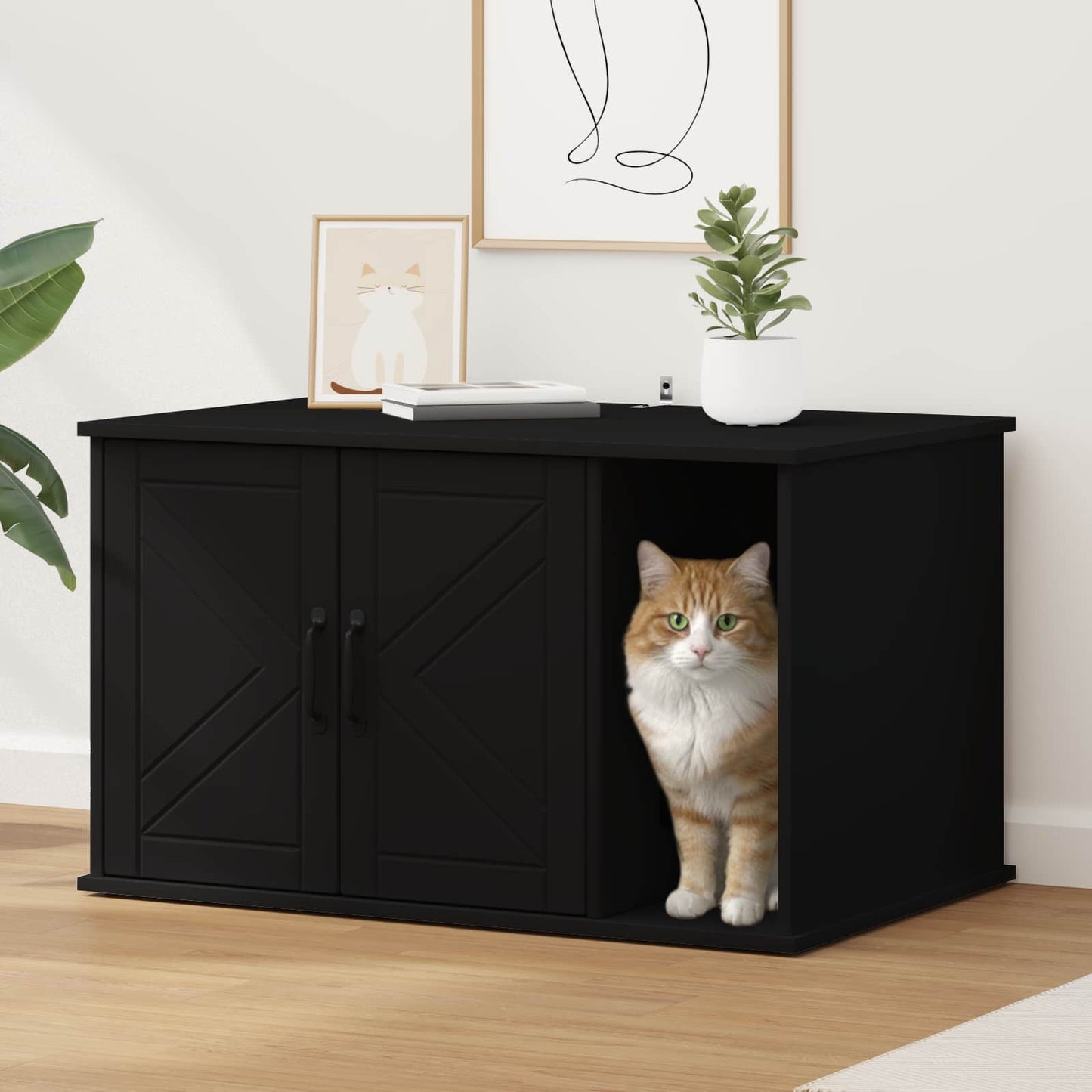 Kattenhuis Zwart 85 x 55 x 50 cm Bewerkt hout