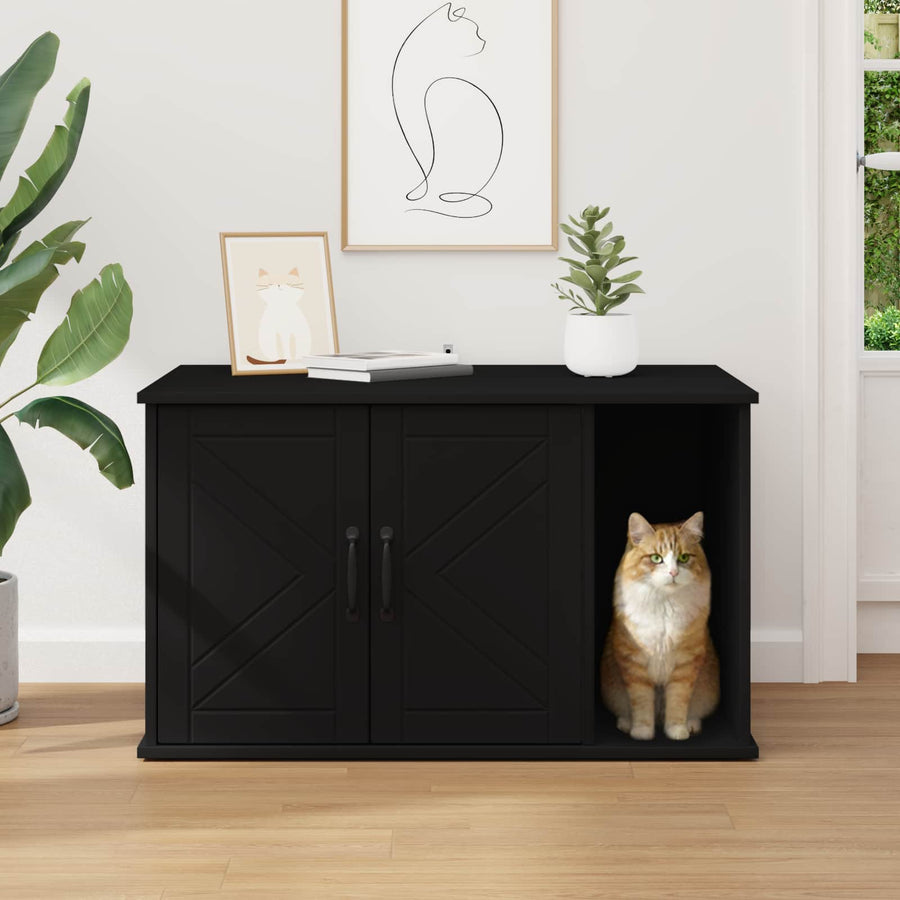 Kattenhuis Zwart 85 x 55 x 50 cm Bewerkt hout