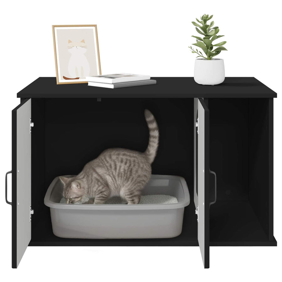 Kattenhuis Zwart 85 x 55 x 50 cm Bewerkt hout