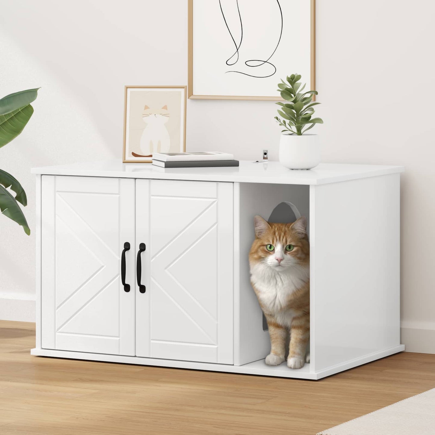 Kattenhuis Glanzend Wit 85 x 55 x 50 cm Bewerkt hout