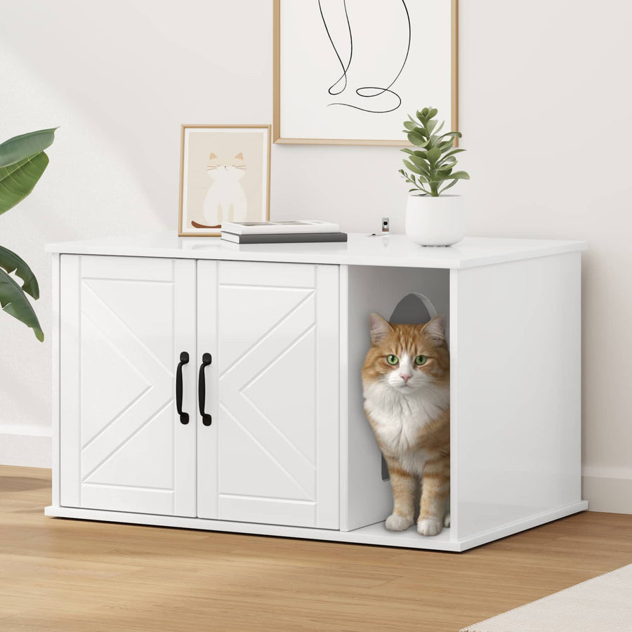 Kattenhuis Glanzend Wit 85 x 55 x 50 cm Bewerkt hout
