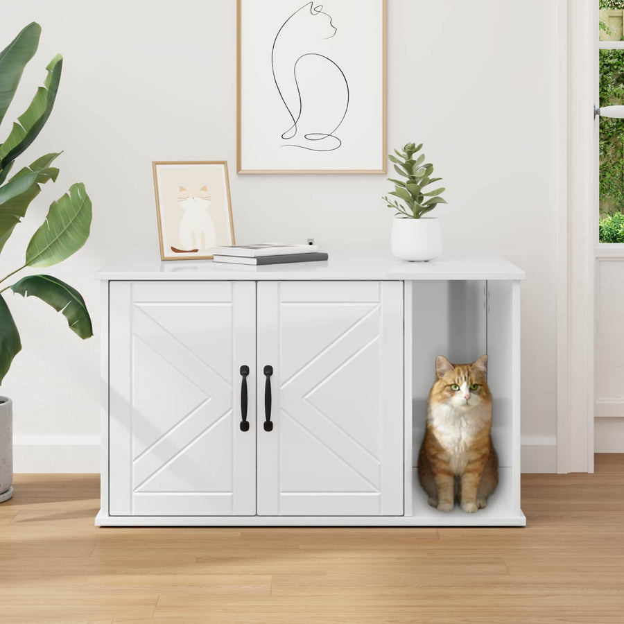Kattenhuis Glanzend Wit 85 x 55 x 50 cm Bewerkt hout