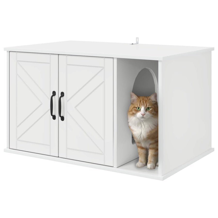 Kattenhuis Glanzend Wit 85 x 55 x 50 cm Bewerkt hout