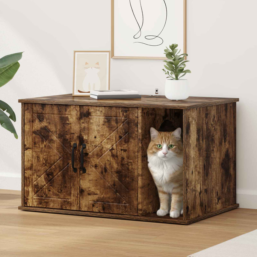 Kattenhuis Gerookt eiken 85 x 55 x 50 cm Bewerkt hout