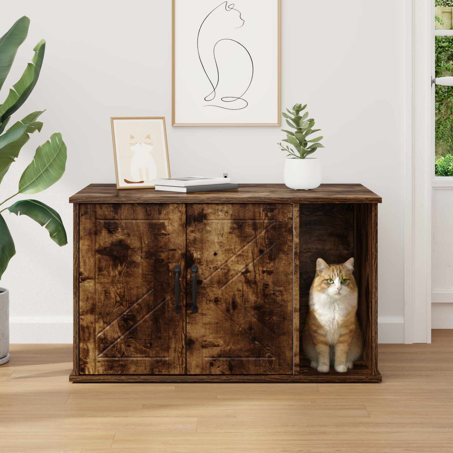Kattenhuis Gerookt eiken 85 x 55 x 50 cm Bewerkt hout