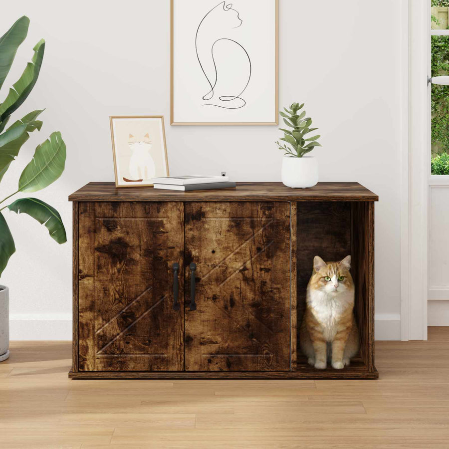 Kattenhuis Gerookt eiken 85 x 55 x 50 cm Bewerkt hout