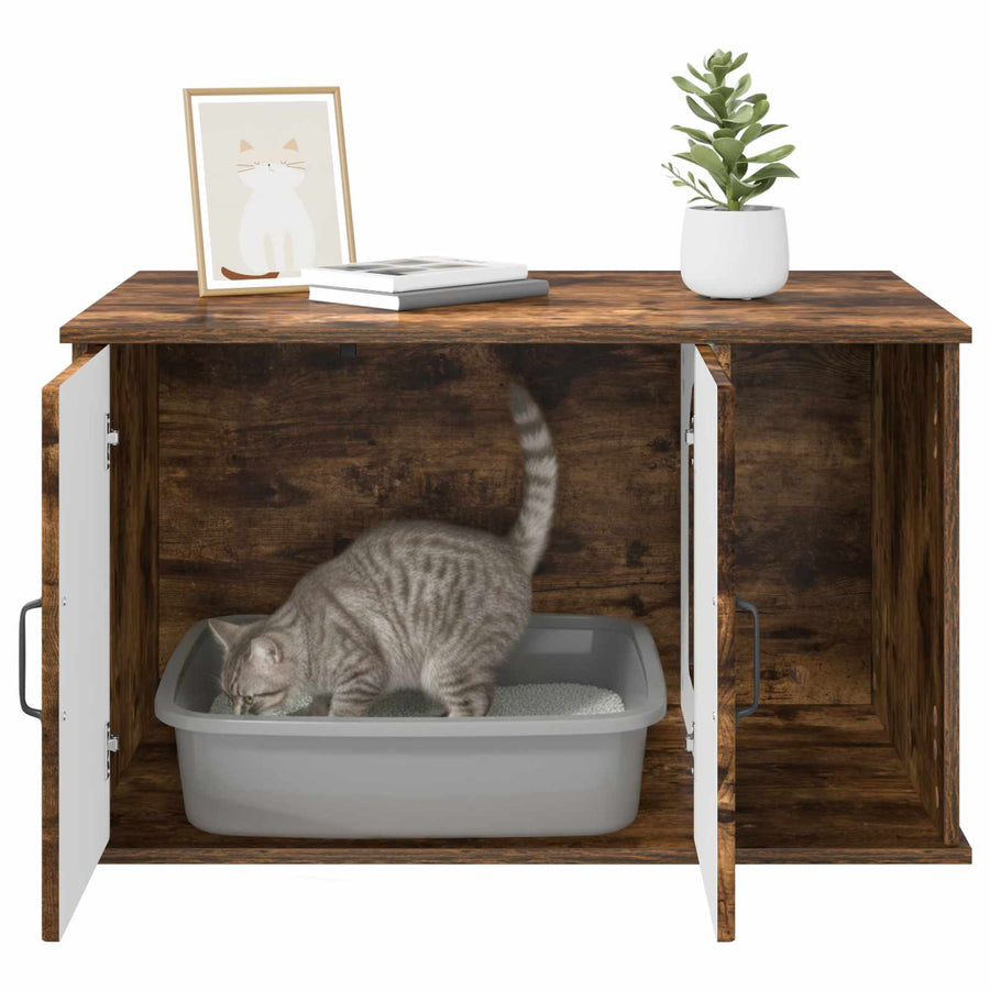 Kattenhuis Gerookt eiken 85 x 55 x 50 cm Bewerkt hout