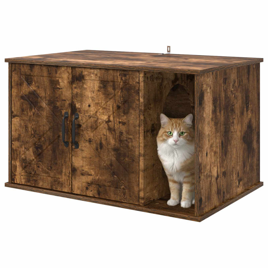 Kattenhuis Gerookt eiken 85 x 55 x 50 cm Bewerkt hout