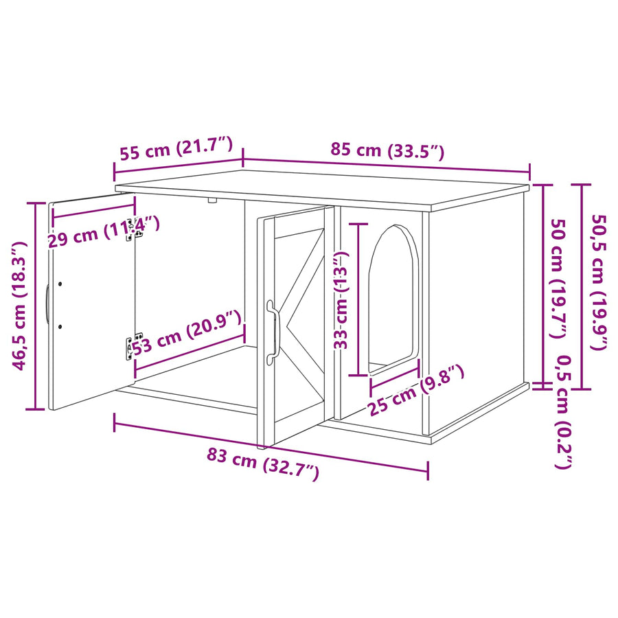 Kattenhuis Grijs Sonoma 85 x 55 x 50 cm Bewerkt hout