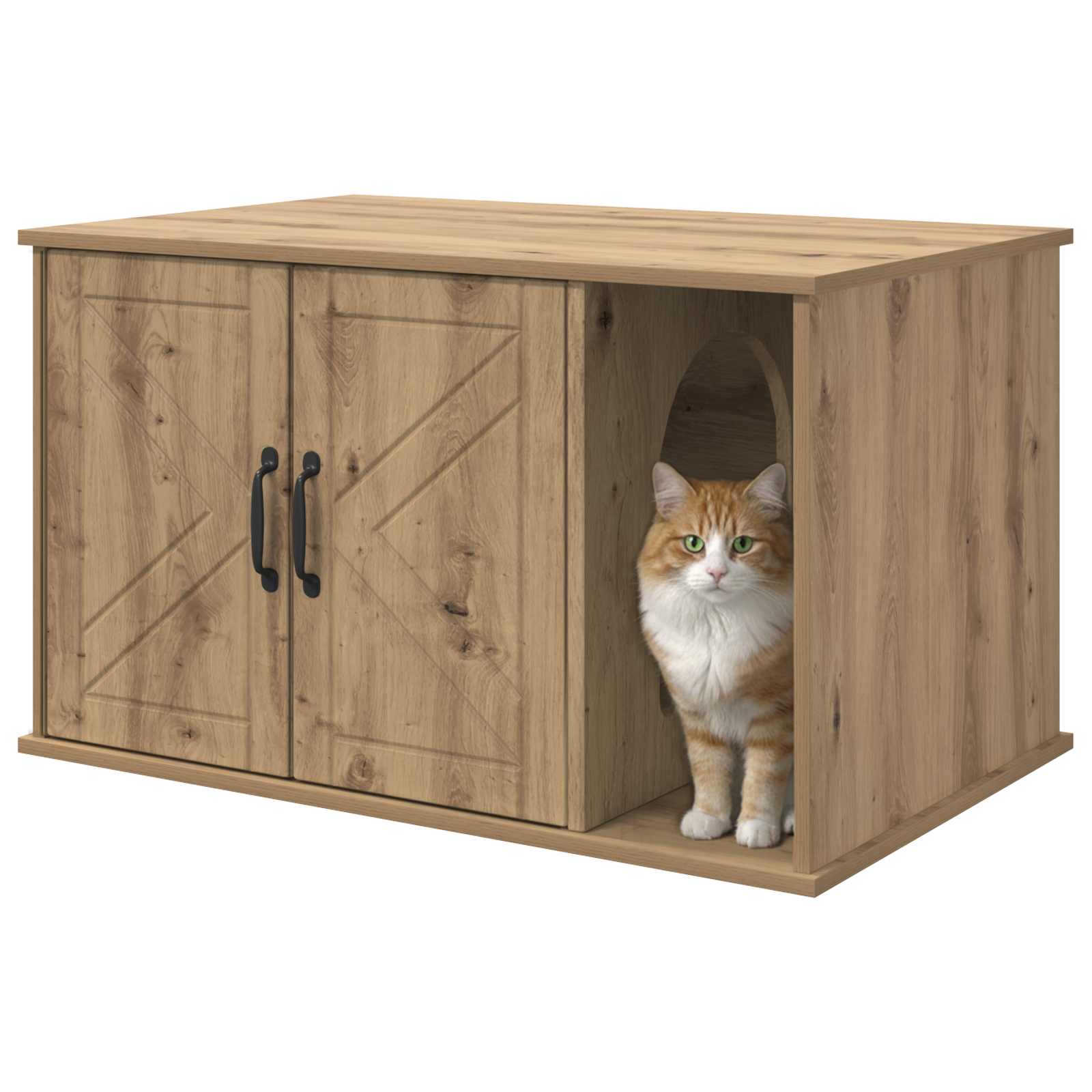 Kattenhuis Ambachtelijk eiken 85 x 55 x 50 cm Bewerkt hout