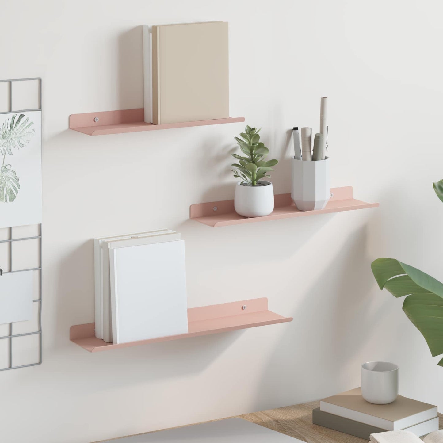 Wandplank met plank Wandgemonteerd 3 pcs Roze 40 x 9 x 2,5 cm
