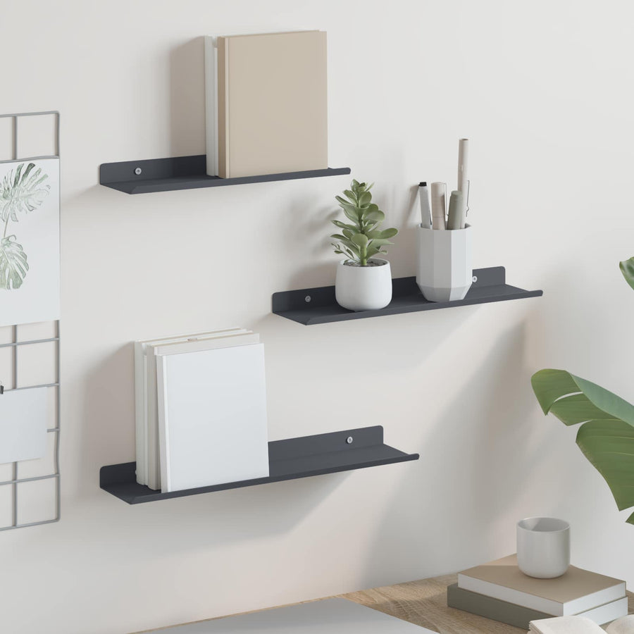 Wandplank met plank met opslag 3 pcs Antraciet 40 x 9 x 2,5 cm