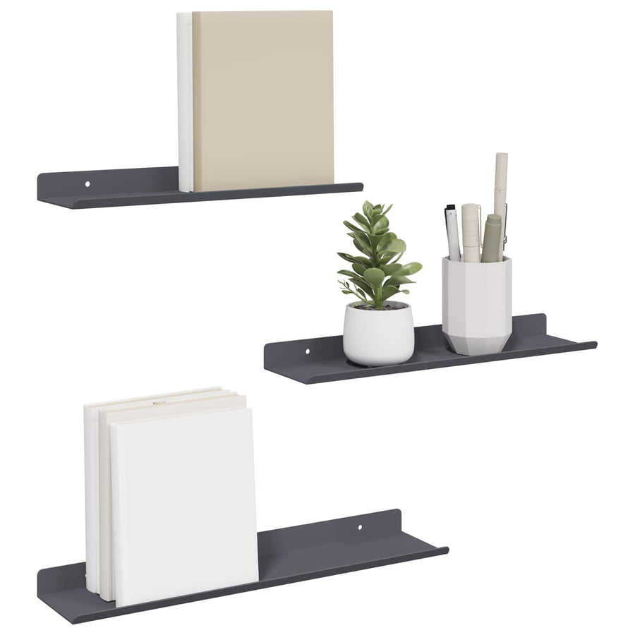 Wandplank met plank met opslag 3 pcs Antraciet 40 x 9 x 2,5 cm