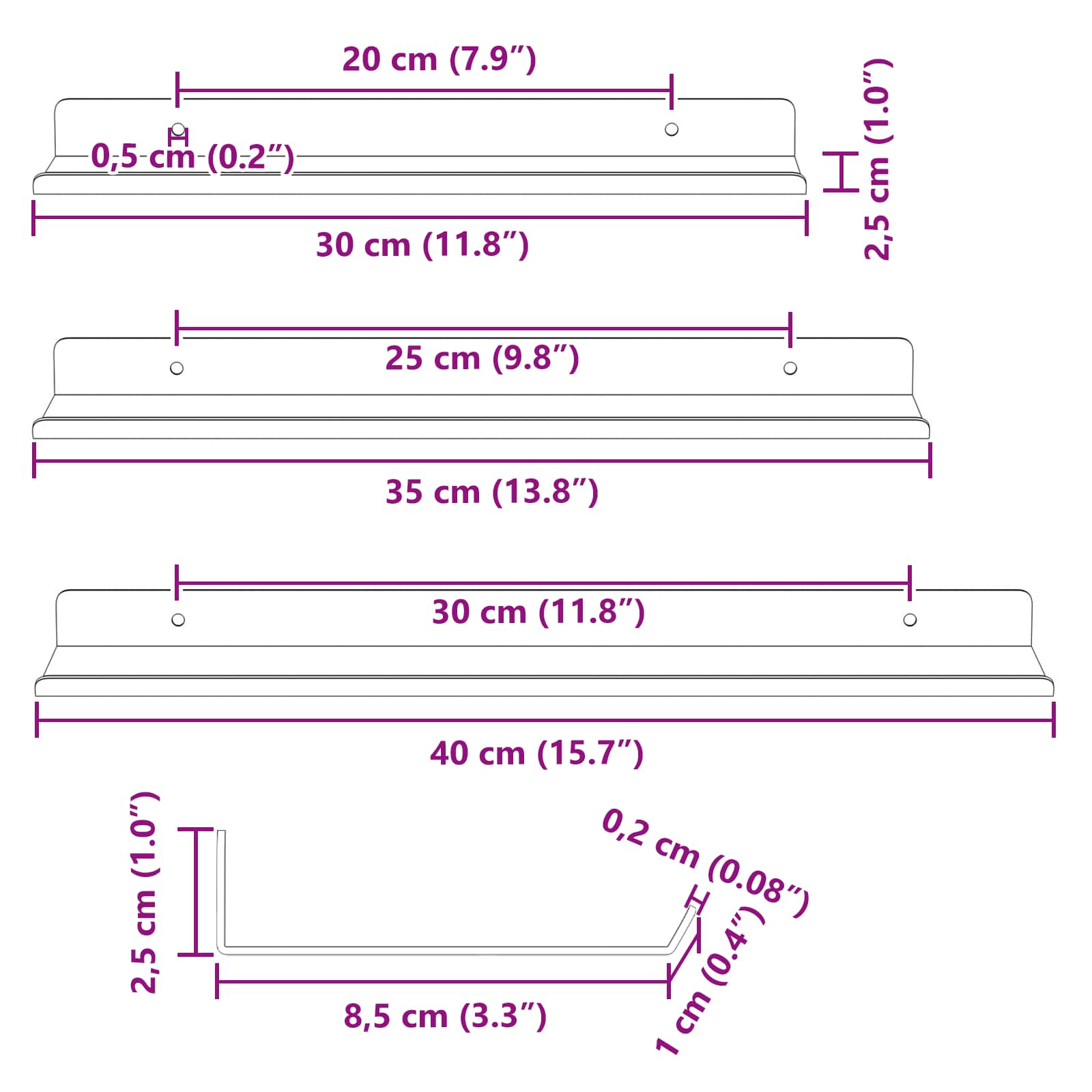 Wandplank met plank met opslag 3 pcs Antraciet 40 x 9 x 2,5 cm