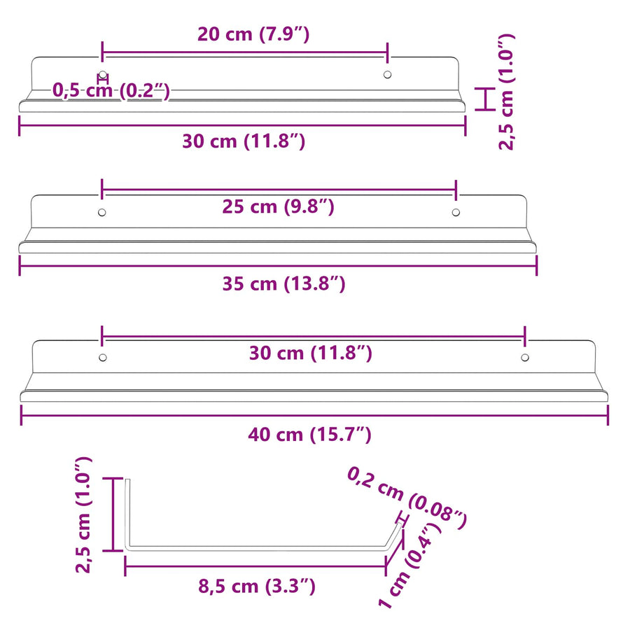 Wandplank met plank met opslag 3 pcs Antraciet 40 x 9 x 2,5 cm