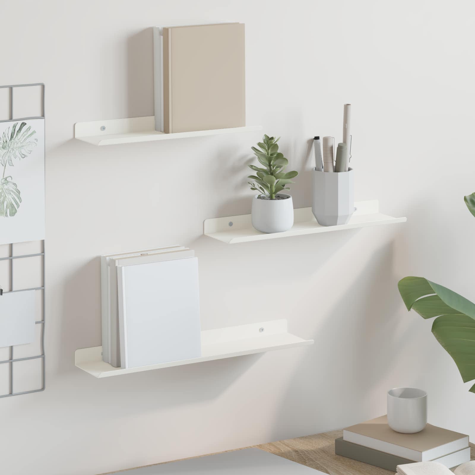 Wandplank met plank Wandgemonteerd 3 pcs Wit 40 x 9 x 2,5 cm