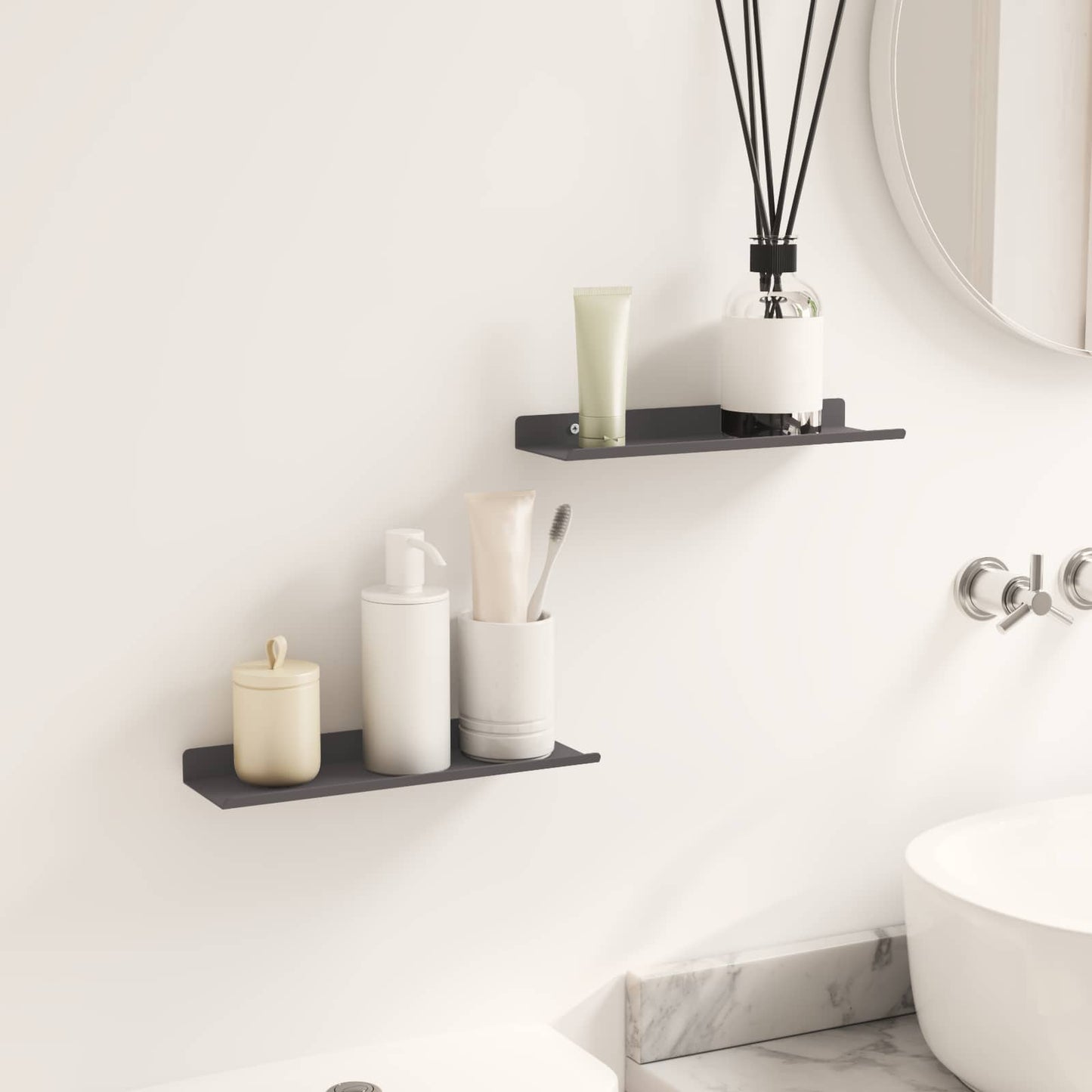 Wandplank met plank Wandgemonteerd 2 pcs Zwart 80 x 9 x 2.5 cm