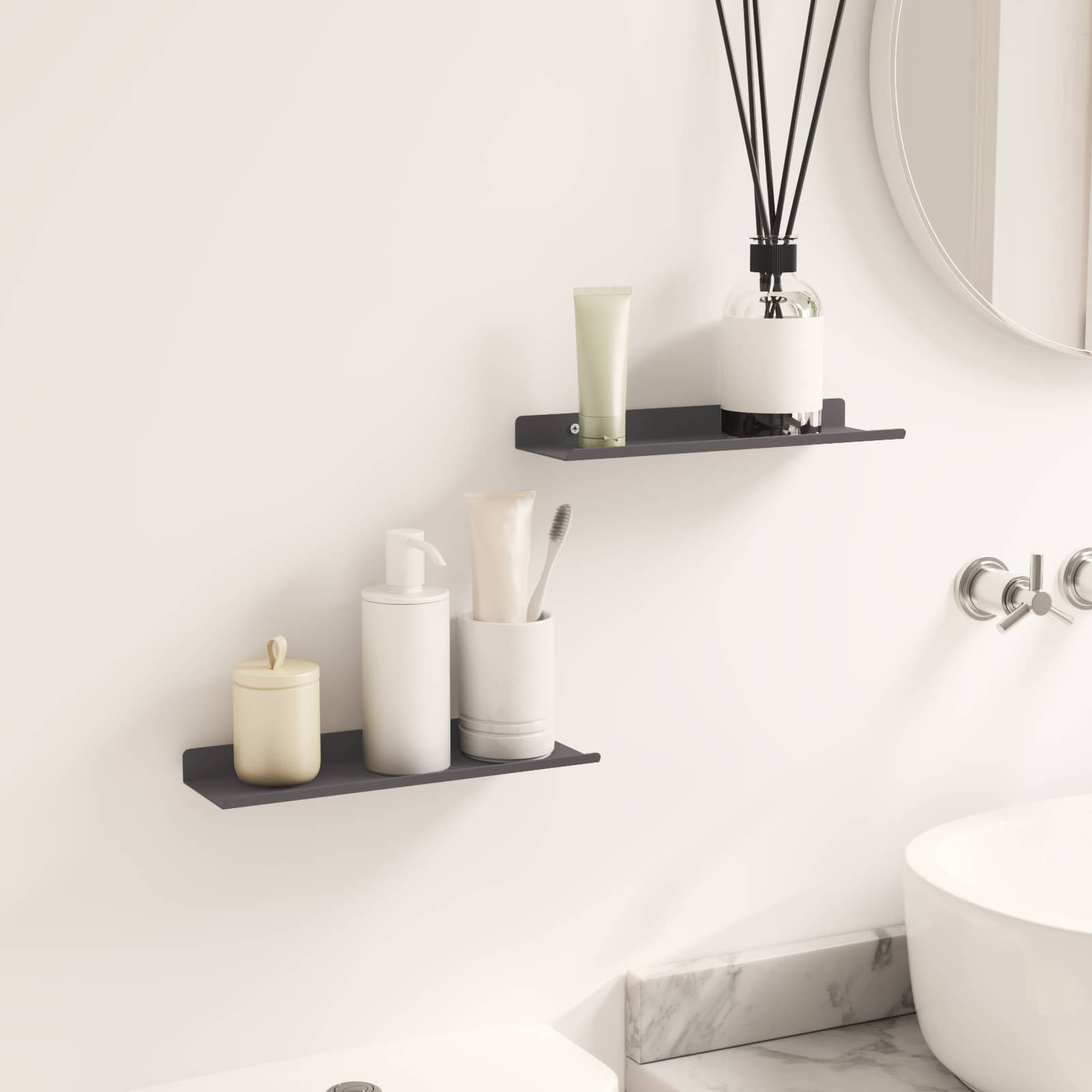 Wandplank met plank Wandgemonteerd 2 pcs Zwart 80 x 9 x 2.5 cm