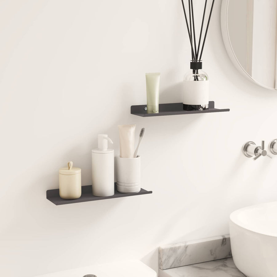 Wandplank met plank Wandgemonteerd 2 pcs Zwart 80 x 9 x 2.5 cm