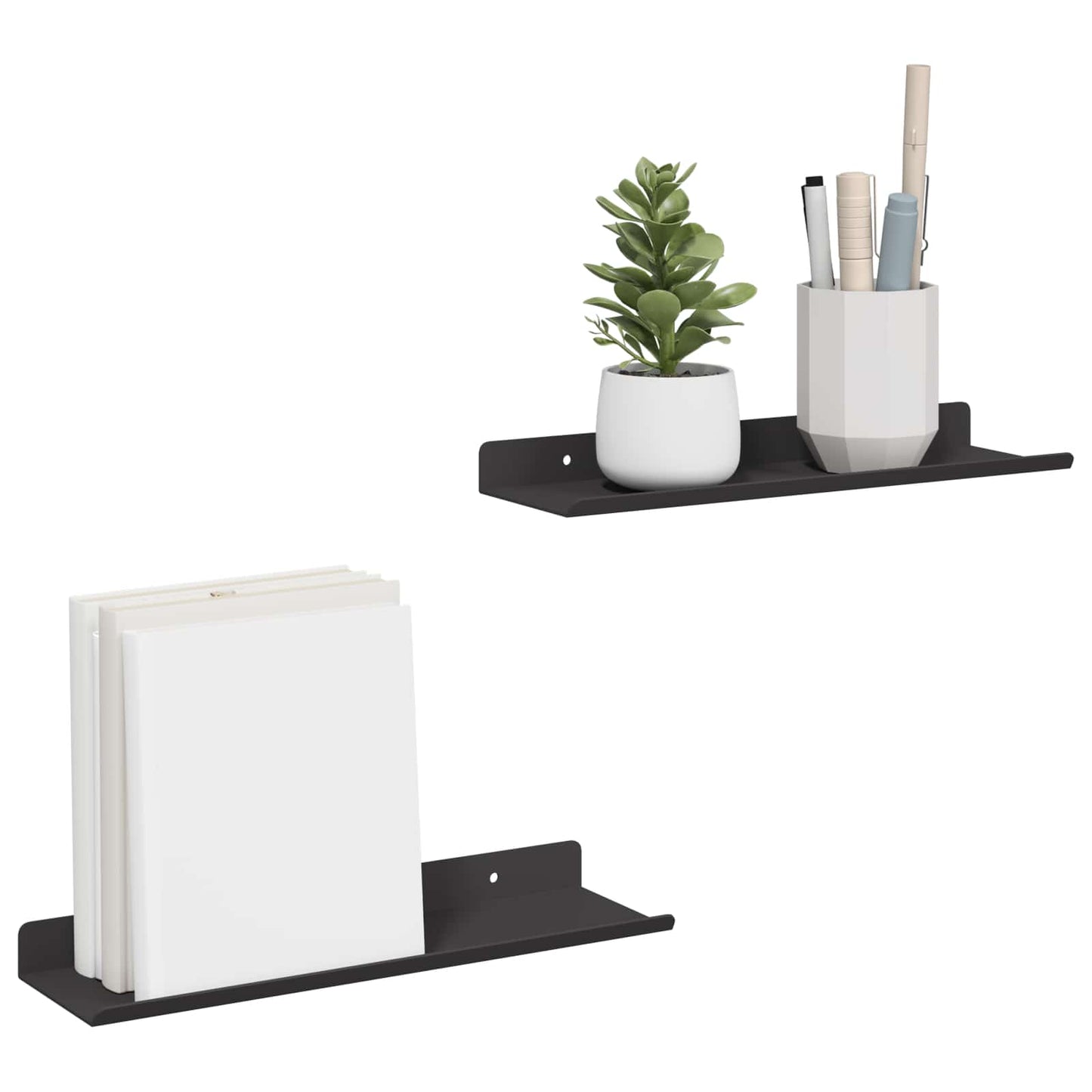 Wandplank met plank Wandgemonteerd 2 pcs Zwart 80 x 9 x 2.5 cm